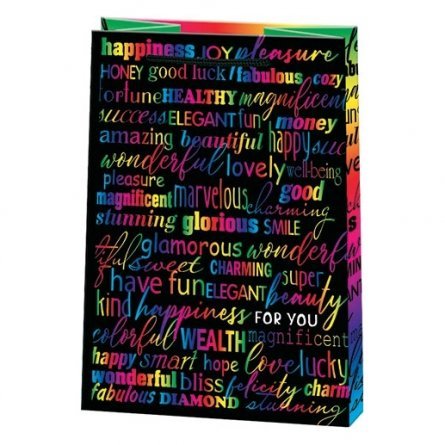 Пакет подарочный бумажный Мир открыток (М) 18*22,7 см, "Разноцветные надписи", ламинация фото 1