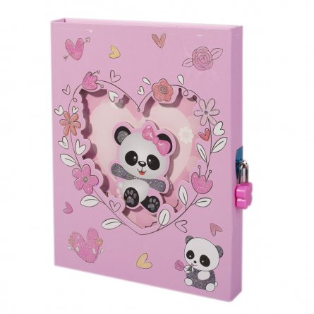 Подарочный блокнот, пакет, А5, Alingar, замочек, розовый, "Панды" фото 1