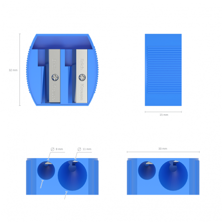 Точилка пластиковая Erich Krause"MULTI", 2 отверстия, фигурная, цвет ассорти, картонная упаковка фото 3