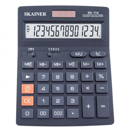 Калькулятор SKAINER 14 разрядов, 140*176*45 мм, черный, "SK-114" фото 1