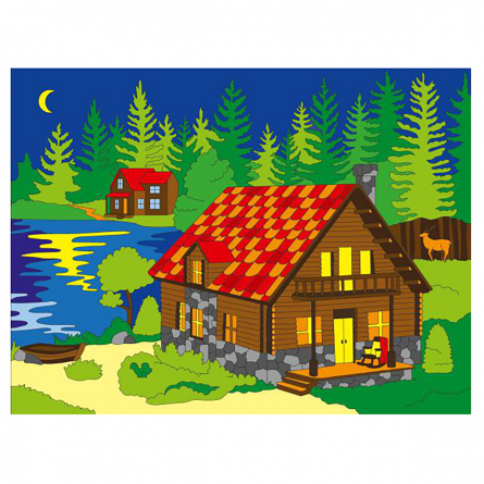 Картина по номерам Рыжий кот, 30х40 см, с акриловыми красками, холст, "Домик в ночном лесу" фото 1