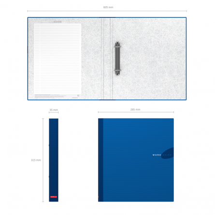 Папка-регистратор на 2 кольцах ErichKrause "Work inside", А4, 285х315х35 мм, 1750 мкм, синий фото 2