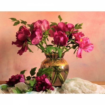 Картина по номерам Рыжий кот, 22х30 см, с акриловыми красками, холст, "Нежные розовые цветы в вазе" фото 1