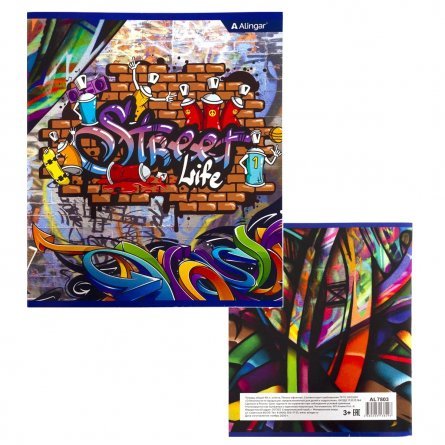 Тетрадь 48л., А5, клетка, Alingar "Графити", скрепка, мелованный картон, 4 дизайна в пленке т/у фото 4
