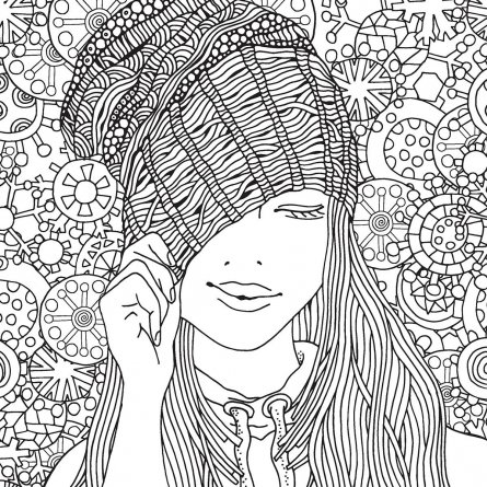 Скетч-раскраска для работы маркерами, 195 * 195 мм, Контэнт-Канц, 32л., гребень сверху, лам. карт., выб.лак, жёстк. подложка, "HYGGE. Девочка." фото 6