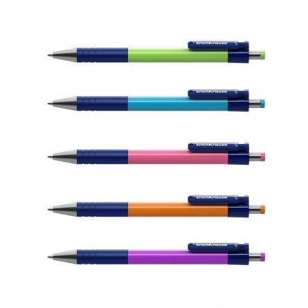 Ручка шариковая автоматическая ERICH КRAUSE "МС-5", 0,7 мм, синий, резиновый грип, круглый цветной пластиковый корпус, в дисплее фото 2