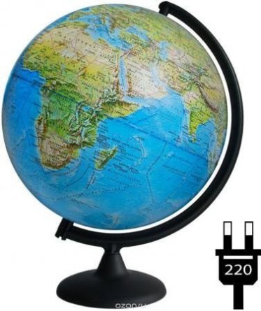 Глобус физический-политический, Глобусный мир, d=210 мм, рельефный, с подсветкой, 220 V, на круглой подставке фото 1