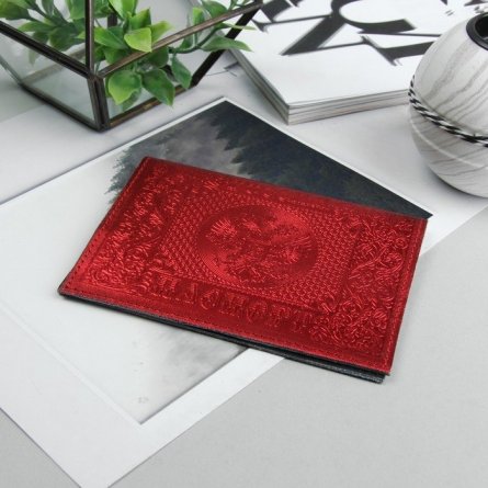 Обложка для паспорта из натуральной кожи, металлик красный фото 1