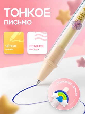 Набор гелевых ручек пиши-стирай, автоматические Alingar, "Радужный MIX", 0,5 мм, синяя, пулевид. наконечник, кругл. цв. пластик. корпус, 3 шт/уп фото 3