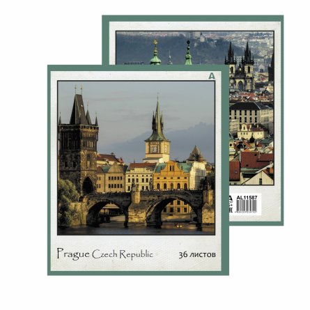 Тетрадь 36 л., А5, клетка, Alingar "Городские виды", скрепка, офсет,  мелованная бумага, 5 дизайнов в пленке т/у фото 2