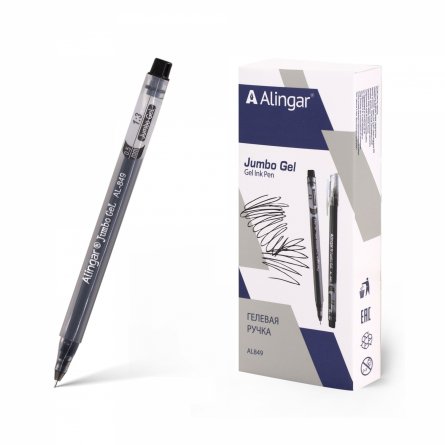 Ручка гелевая Alingar, "Jumbo GeL", 0,5 мм, черная, игольчатый наконечник, трехгранный, прозрачный, пластик. корпус, 12 шт/уп, карт. уп фото 1