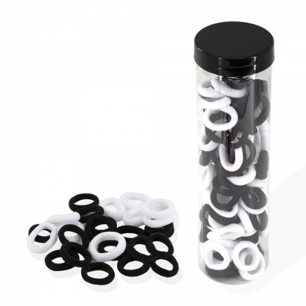 Резинки для волос Alingar, d 25 мм, черный и белый цвет, мини, тубус, 12 шт/уп фото 1