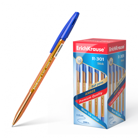 Ручка шариковая Erich Krause "R-301 AMBER", 0,7 мм, синяя, шестигранный, оранжевый, пластиковый корпус, картонная упаковка фото 1