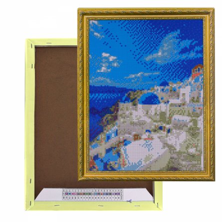 Алмазная мозаика Alingar, на подрамнике,  дизайн рамка, 30х40 см, "Белые домики Санторини" фото 1