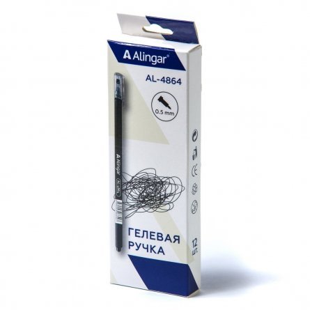 Ручка гелевая Alingar, "Neo", 0,5 мм, черная, игольчатый наконечник, круглый, тонированный, пластиковый корпус, в уп. 12 шт., картонная упаковка фото 2