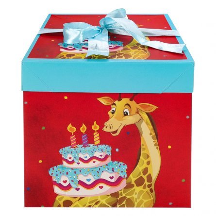 Подарочная коробка Миленд, 22*22*22 см, "Поздравление от жирафика", с лентой, складная фото 2