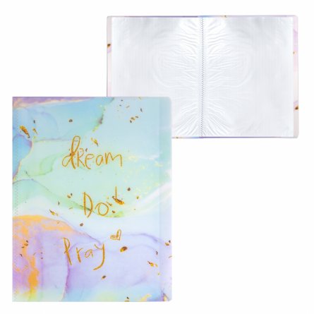 Папка с 30 вкладышами Alingar, А4, 310х235 мм, пластик, 400 мкм, мраморный дизайн с надписью "Dream", зеленый фото 2