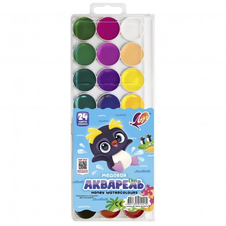 Акварель Луч медовая, 24 цветов, без кисти, пластик. упаковка,  " ZOO ", европодвес фото 1