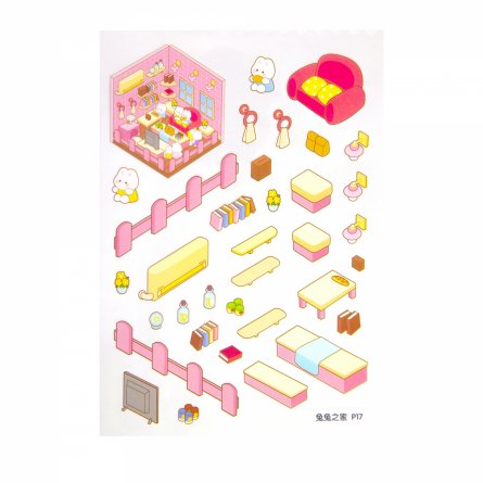 Наклейки для творчества - антистресс блокнот, 140*195 мм, "Медвежата", розовый, MINI, 3D стикеры, 20 комнат, в комплекте пинцет, пакет с европодвесом фото 18