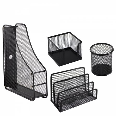 Набор органайзеров, 4 предмета, Alingar, лоток д/бумаги вертик., сборн., 1 отдел., подставка 3 секции, стакан d9х10 см, подставка для бум.блока фото 1