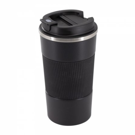 Термокружка Alingar, 500 мл, пищевой пластик, нерж. сталь 304 марки, силиконовая манжета, крышка с фиксатором, силиконовый уплотнитель, черная фото 3