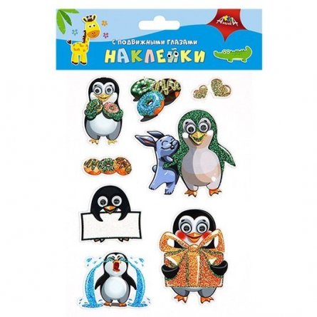 Декоративные наклейки Апплика, с подвижными глазками, пакет с европодвесом, "Веселые пингвинята" фото 1