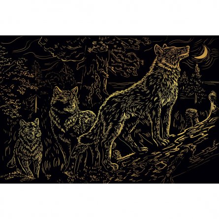 Гравюра с эффектом золота Рыжий кот, А4, пакет, "Волки в лесу" фото 1