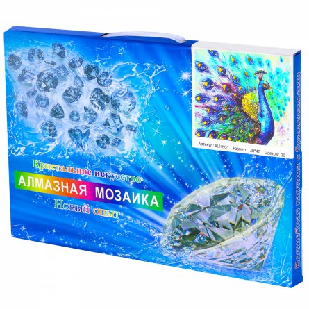 Алмазная мозаика Alingar, на подрамнике, с полным заполнением, (матов.) дизайн рамка, 30х40 см, 20 цветов, "Павлин" фото 2
