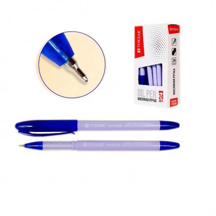 Ручка шариковая на масляной основе, TUKZAR, 0,7 мм синяя, игольчатый наконечник, пластиковый грип, круглый лиловый корпус, картонная упаковка фото 1