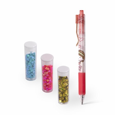 Клей- ручка с блестками Alingar, "Magic", красный грип, автоматич., силикатный клей, блестки сердечки (голуб.,золот.,розов.), пластик. уп., европодвес фото 1