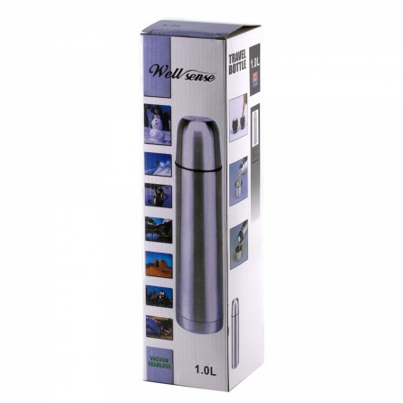 Термос Alingar, объем 1 л., серый, высота 32 см, диаметр 8 см, корпус металл, hot/cool, картонная упаковка фото 4