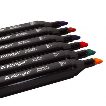 Набор двухсторонних скетчмаркеров Alingar, 6 цветов, основные цвета, пулевидный/клиновидный 1-6 мм, спиртовая основа, ПВХ упаковка фото 4