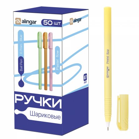 Ручка шариковая Alingar, "Pastel flow", 0,7 мм, синяя, на масляной основе, игольчатый наконечник, круглый, цветной матовый пластик. корпус, 50 шт/уп фото 1