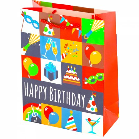 Пакет подарочный бумажный Alingar, (XL) 31х40х12 см, "Happy birthday", ламинация, (4 дизайна в коробе) фото 3