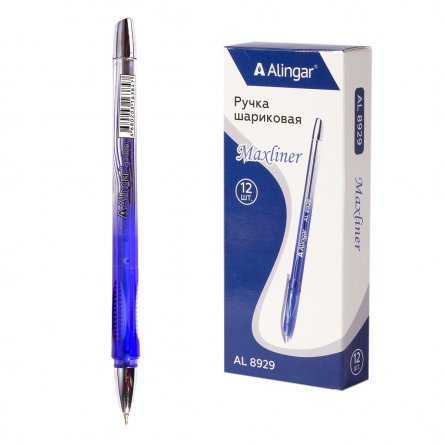 Ручка шариковая на масляной основе Alingar "Maxliner", 0,7 мм, синяя, игольчатый наконечник, грип,  круглый, цветной, пластиковый корпус фото 1
