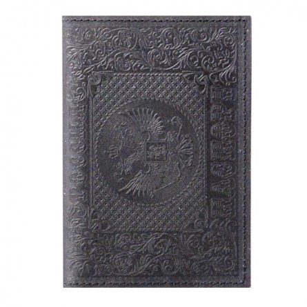 Обложка для паспорта, натур. кожа, черная, тиснение блинтовое, "Россия-Герб" фото 1