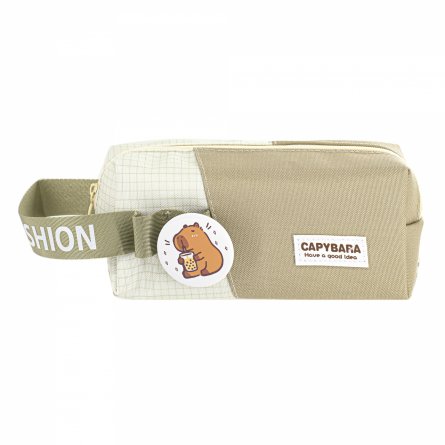 Пенал - косметичка Alingar, ткань, молния, значок, петля, 190 х 70 х 60 мм, "Capybara. Have a good idea", микс (коричн, беж, св-корич), европодвес фото 4