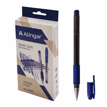 Ручка гелевая Alingar, "SOFT GEL", 0,6 мм, синяя, металлизированный наконечник, резиновый грип, круглый, прозрачный, пластиковый корпус, в уп. 12 шт. фото 1