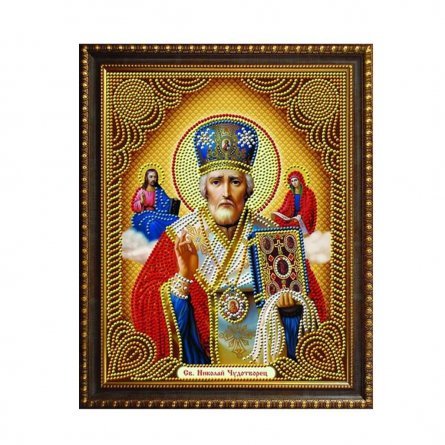 Алмазная мозаика Alingar, на подрамнике, с частичным заполнением, (блест.), 27х33 см, 7 цветов, "Икона Святого Николая Чудотвореца" фото 1