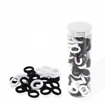 Резинки для волос Alingar, d 20 мм, черный и белый цвет, мини, тубус, 12 шт/уп фото 1