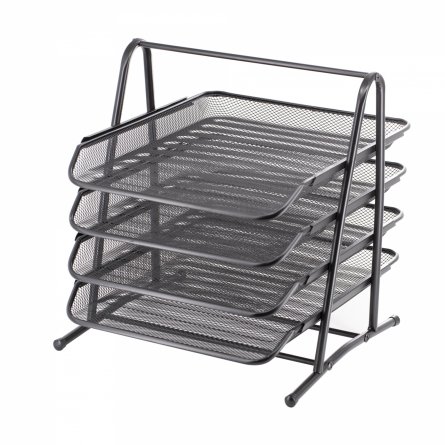 Лоток для бумаг горизонтальный, сборный, секционный Alingar, 4 отделения, металл, черный фото 1