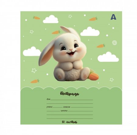 Тетрадь 12л., линия, Alingar, скрепка, блок офсет, 100% белизна, мелованный картон (стандарт), "Зайки-малышки" фото 3