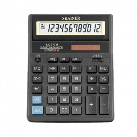 Калькулятор SKAINER 12 разрядов, 157*200*32 мм, черный, "SK-777М" фото 1