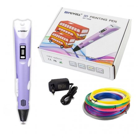 Ручка 3D Myriwell RP100B, пластик ABS/PLA - 3 цвета, фиолетовая, картонная упаковка фото 1