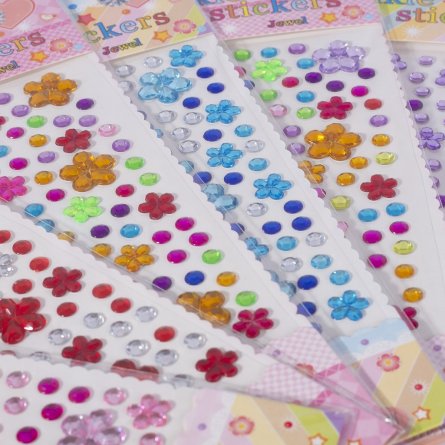 Наклейки-стразы Alingar, акриловые, "Яркие цветочки", стразы-цветочки, крупные и средние, пакет с европодвесом фото 2