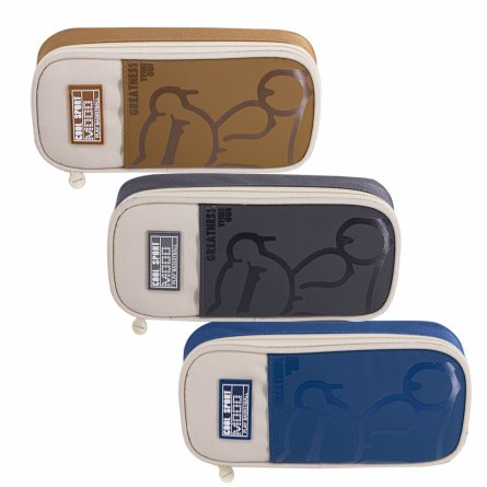 Пенал - косметичка Alingar, ткань, молния, 1 откидная планка, боковой карман, 210 х 85 х 40 мм, "CREATNESS", микс (корич, тем-серый, бирюзовый) фото 1