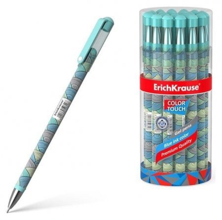 Ручка гелевая Erich Krause,"ColorTouch. Emerald Wave", 0,38 мм, синяя, игольчатый наконечник, круглый цветной пластиковый корпус, в тубусе 24 шт фото 1