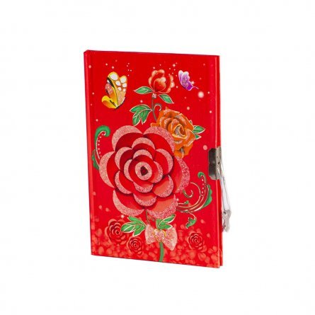 Подарочный блокнот А5, 7БЦ, Alingar,  ламинация, глиттер, замочек, 40 л., линия, "Красная роза" фото 1