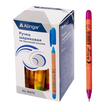 Ручка шариковая на масляной основе Alingar "Colourful waves", 0,7 мм, синяя, игольчатый наконечник, грип, пластиковый цветной корпус, картон. упаковка фото 1