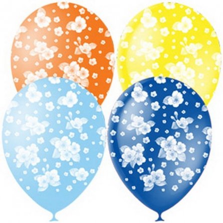 Воздушные шары М12"/30 см Пастель+Декоратор (раст) 5 ст. рис "Сакура" 25 шт.  шар латекс фото 1